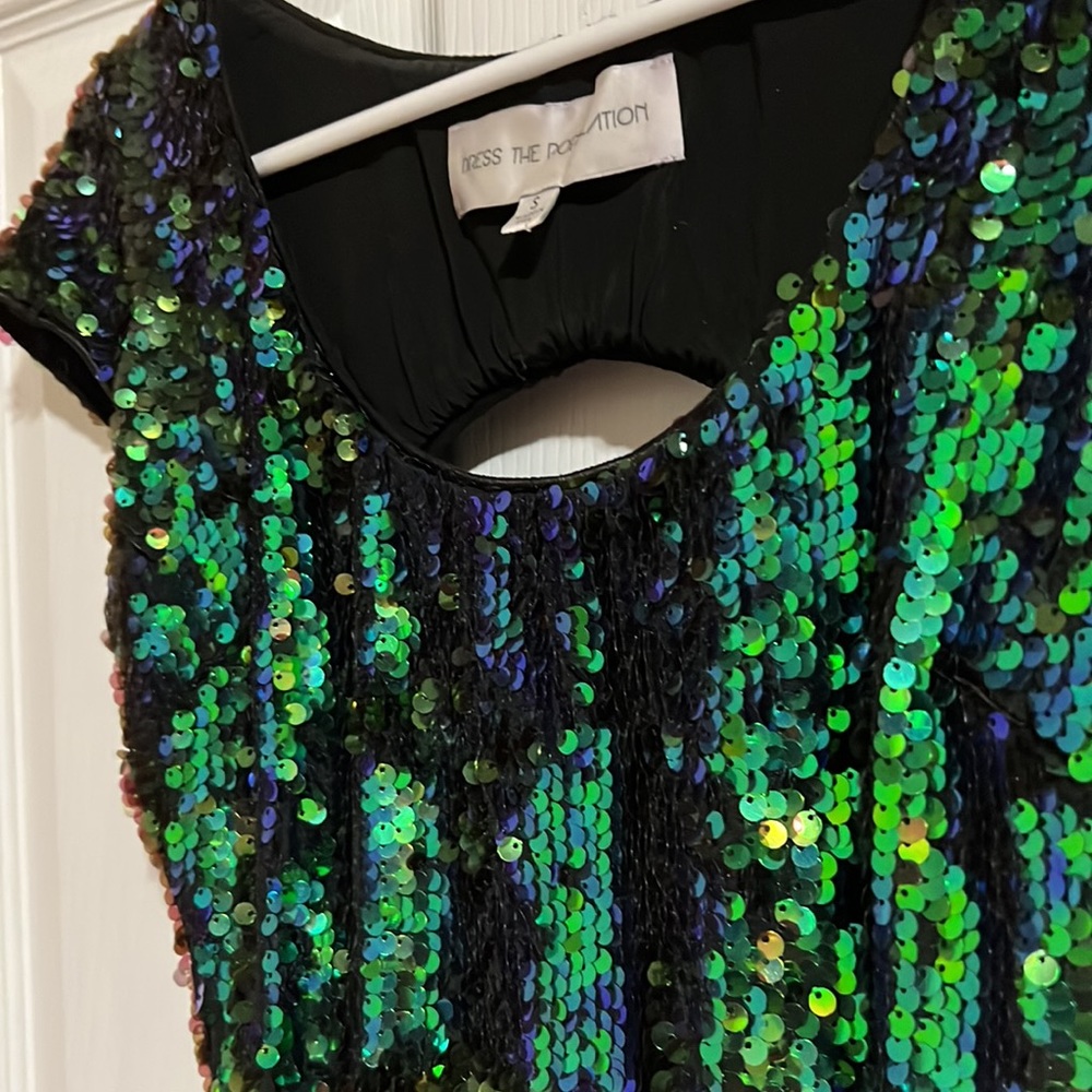 🦚 Dress the Population size Small Peacock green sequin dress. Worn once.